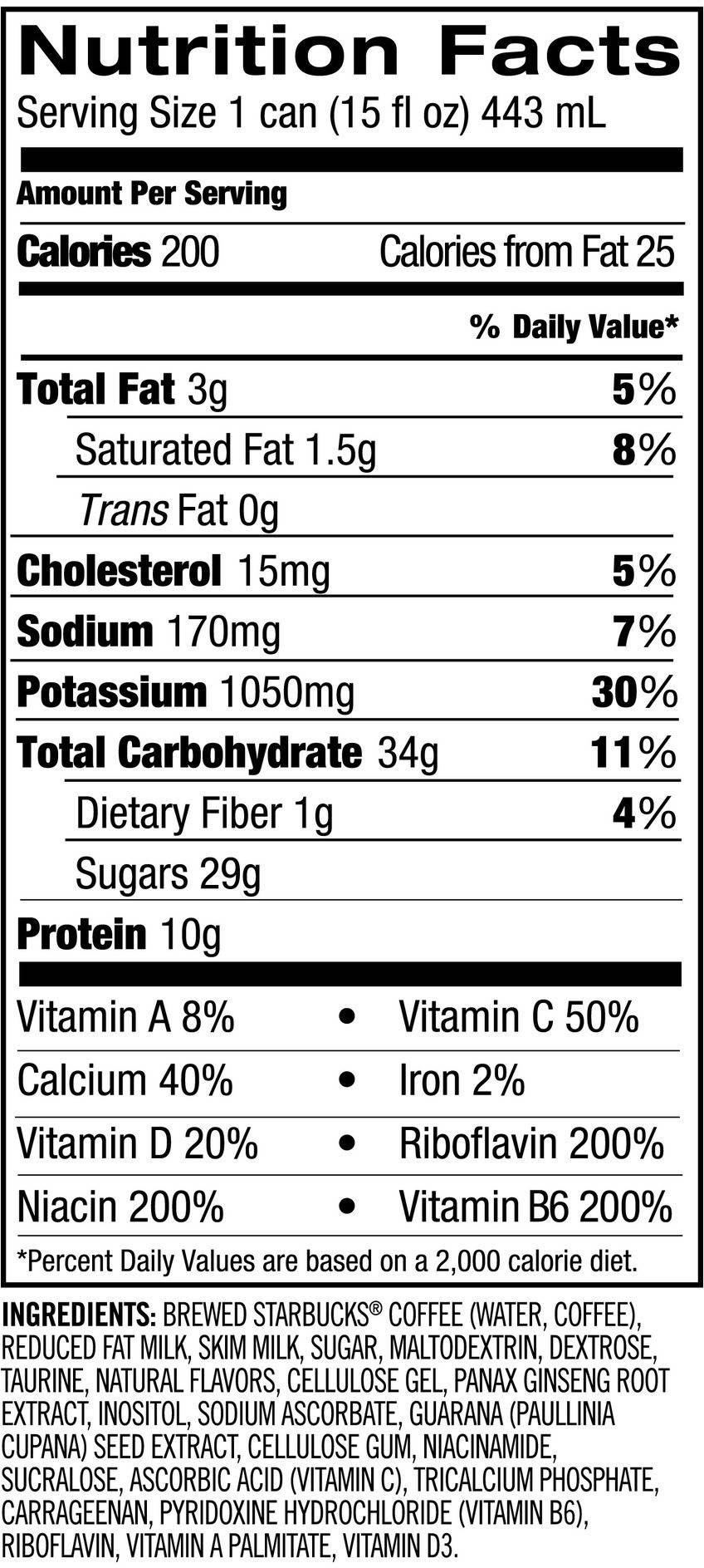 Image describing nutrition information for product Starbucks Doubleshot Energy Coffee Spiced Vanilla